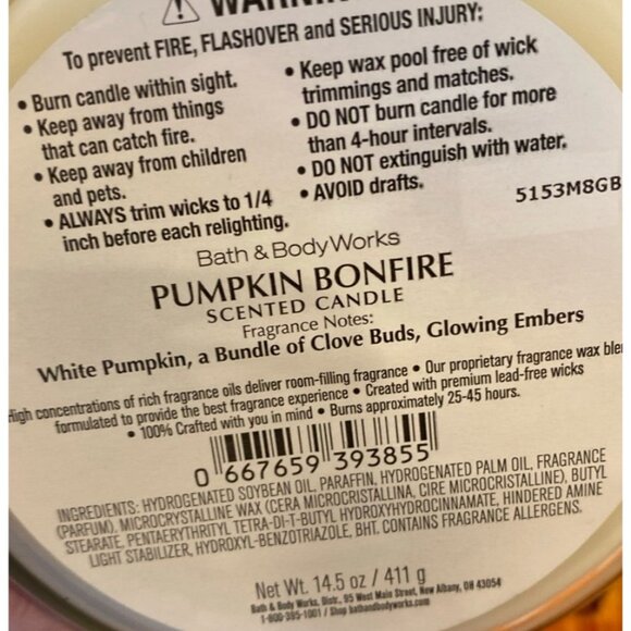 Bath & Body Works “Pumpkin Bonfire” 3 Wick Candle - Picture 5 of 7